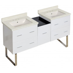 American Imaginations AI-19006 61.5-in. W Floor Mount White Vanity Set For 3H8-in. Drilling Biscuit UM Sink