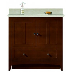 American Imaginations AI-19439 36-in. W Floor Mount Walnut Vanity Set For 1 Hole Drilling Beige Top White UM Sink
