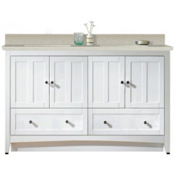 American Imaginations AI-19530 59-in. W Floor Mount White Vanity Set For 1 Hole Drilling Beige Top Biscuit UM Sink