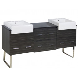 American Imaginations AI-19776 73.5-in. W Floor Mount Dawn Grey Vanity Set For 3H8-in. Drilling Black Galaxy Top