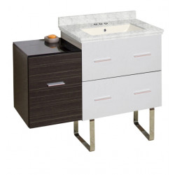 American Imaginations AI-19923 37.75-in. W Floor Mount White-Dawn Grey Vanity Set For 3H4-in. Drilling Bianca Carara Top Biscuit UM Sink