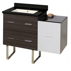 American Imaginations AI-19975 37.75-in. W Floor Mount White-Dawn Grey Vanity Set For 1 Hole Drilling Black Galaxy Top Biscuit UM Sink