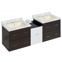 American Imaginations AI-20029 61.5-in. W Wall Mount White-Dawn Grey Vanity Set For 1 Hole Drilling Bianca Carara Top Biscuit UM Sink