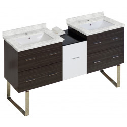 American Imaginations AI-20046 61.5-in. W Floor Mount White-Dawn Grey Vanity Set For 1 Hole Drilling Bianca Carara Top White UM Sink