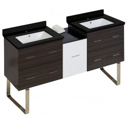 American Imaginations AI-20058 61.5-in. W Floor Mount White-Dawn Grey Vanity Set For 1 Hole Drilling Black Galaxy Top White UM Sink