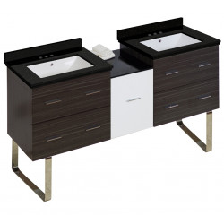 American Imaginations AI-20060 61.5-in. W Floor Mount White-Dawn Grey Vanity Set For 3H4-in. Drilling Black Galaxy Top White UM Sink