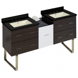 American Imaginations AI-20063 61.5-in. W Floor Mount White-Dawn Grey Vanity Set For 3H8-in. Drilling Black Galaxy Top Biscuit UM Sink