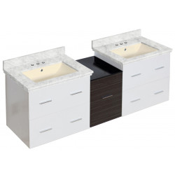 American Imaginations AI-20070 61.5-in. W Wall Mount White-Dawn Grey Vanity Set For 3H4-in. Drilling Bianca Carara Top Biscuit UM Sink