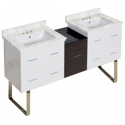 American Imaginations AI-20090 61.5-in. W Floor Mount White-Dawn Grey Vanity Set For 3H4-in. Drilling Bianca Carara Top White UM Sink