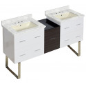 American Imaginations AI-20093 61.5-in. W Floor Mount White-Dawn Grey Vanity Set For 3H8-in. Drilling Bianca Carara Top Biscuit UM Sink
