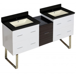 American Imaginations AI-20101 61.5-in. W Floor Mount White-Dawn Grey Vanity Set For 1 Hole Drilling Black Galaxy Top Biscuit UM Sink