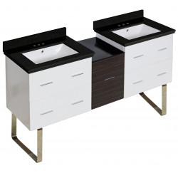 American Imaginations AI-20102 61.5-in. W Floor Mount White-Dawn Grey Vanity Set For 3H4-in. Drilling Black Galaxy Top White UM Sink