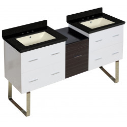 American Imaginations AI-20105 61.5-in. W Floor Mount White-Dawn Grey Vanity Set For 3H8-in. Drilling Black Galaxy Top Biscuit UM Sink