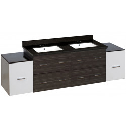 American Imaginations AI-20123 76-in. W Wall Mount White-Dawn Grey Vanity Set For 3H4-in. Drilling Black Galaxy Top White UM Sink