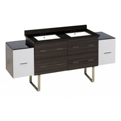 American Imaginations AI-20144 76-in. W Floor Mount White-Dawn Grey Vanity Set For 3H4-in. Drilling Black Galaxy Top White UM Sink