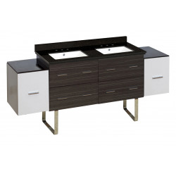 American Imaginations AI-20146 76-in. W Floor Mount White-Dawn Grey Vanity Set For 3H8-in. Drilling Black Galaxy Top White UM Sink