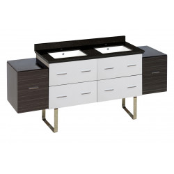 American Imaginations AI-20184 74.5-in. W Floor Mount White-Dawn Grey Vanity Set For 1 Hole Drilling Black Galaxy Top White UM Sink