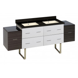 American Imaginations AI-20185 74.5-in. W Floor Mount White-Dawn Grey Vanity Set For 1 Hole Drilling Black Galaxy Top Biscuit UM Sink