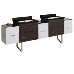 American Imaginations AI-20228 90-in. W Floor Mount White-Dawn Grey Vanity Set For 3H4-in. Drilling Black Galaxy Top White UM Sink