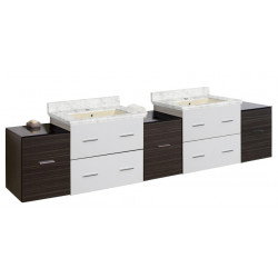 American Imaginations AI-20236 88.5-in. W Wall Mount White-Dawn Grey Vanity Set For 1 Hole Drilling Bianca Carara Top Biscuit UM Sink