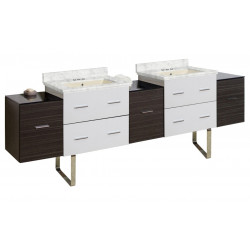 American Imaginations AI-20259 88.5-in. W Floor Mount White-Dawn Grey Vanity Set For 3H4-in. Drilling Bianca Carara Top Biscuit UM Sink