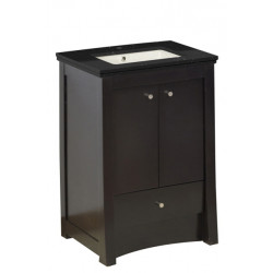 American Imaginations AI-20292 31.75-in. W Floor Mount Distressed Antique Walnut Vanity Set For 1 Hole Drilling Black Galaxy Top Biscuit UM Sink