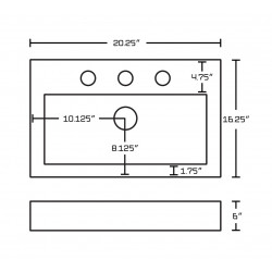 American Imaginations AI-19584 20.25-in. W Wall Mount White Vessel For 3H8-in. Center Drilling