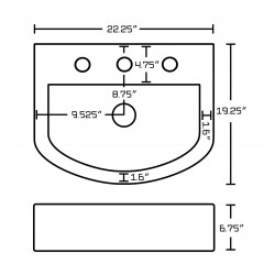 American Imaginations AI-19827 22.25-in. W Wall Mount White Vessel For 3H8-in. Center Drilling