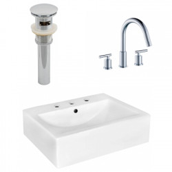 American Imaginations AI-26492 20.25-in. W Wall Mount White Vessel Set For 3H8-in. Center Faucet - Faucet Included