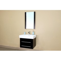 Bellaterra 203102 24.25 In Single Wall Mount Style Sink Vanity-Wood-Black - 24.25x18.9x20"
