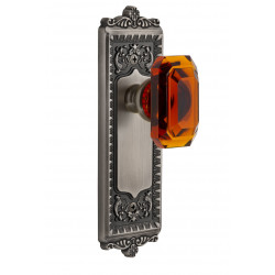 Grandeur Windsor Long Plate w/ Baguette Amber Crystal Knob