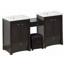 American Imaginations AI-163 Birch Wood-Veneer Vanity Set In Distressed Antique Walnut