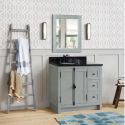Bellaterra 400100-37L-GYA 37" Single Vanity In Gray Ash Finish Left Doors/Left Sink