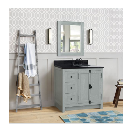 Bellaterra 400100-37R-GYA 37" Single Vanity In Gray Ash Finish Right Doors/Right Sink