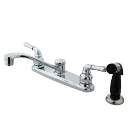 Kingston Brass KB272 8" Centerset Kitchen Faucet w/ Black Plastic Sprayer, Polished Chrome