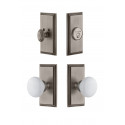 Grandeur Carre Short Plate w/ Hyde Park Porcelain Knob & Matching Deadbolt