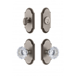 Grandeur Arc Short Plate w/ Fontainebleau Crystal Knob & Matching Deadbolt