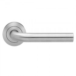 Karcher Design ER25 Malta Lever Set w/ 3-Piece Rose 2-1/16", For Custom Bored Door, Satin Stainless Steel