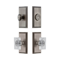 Grandeur Carre Short Plate Entry Set w/ Carre Crystal Knob, Keyed Alike