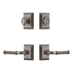 Grandeur Fifth Avenue Square Rosette Entry Set w/ Soleil Lever, Keyed Alike