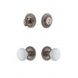 Grandeur Circulaire Rosette w/ Hyde Park Porcelain Knob & Matching Deadbolt