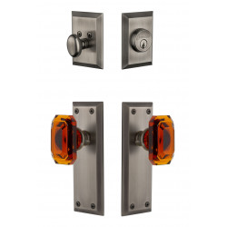 Grandeur Fifth Avenue Long Plate w/ Amber Baguette Crystal Knob & Matching Deadbolt