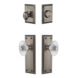 Grandeur Fifth Avenue Long Plate w/ Burgundy Crystal Knob & Matching Deadbolt