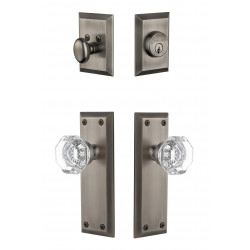 Grandeur Fifth Avenue Long Plate w/ Chambord Crystal Knob & Matching Deadbolt