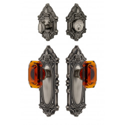 Grandeur Grande Victorian Long Plate w/ Amber Baguette Crystal Knob & Matching Deadbolt