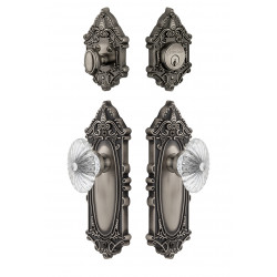Grandeur Grande Victorian Long Plate w/ Burgundy Crystal Knob & Matching Deadbolt