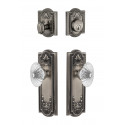 Grandeur Parthenon Long Plate w/ Burgundy Crystal Knob & Matching Deadbolt