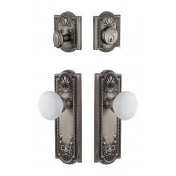 Grandeur Parthenon Long Plate w/ Hyde Park Porcelain Knob & Matching Deadbolt