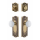 Grandeur Parthenon Plate w/ Hyde Park Porcelain Knob & Matching Deadbolt