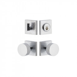 Viaggio QADMLTCLO Quadrato Leather Rosette Entry Set with Circolo Brass Knob and Matching Deadbolt
